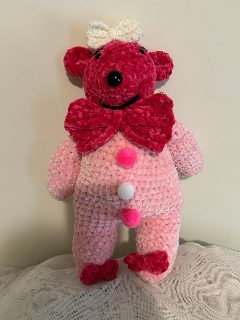 Handmade one of a kind Crotched Pink & Fuchsia  Teddy Bear